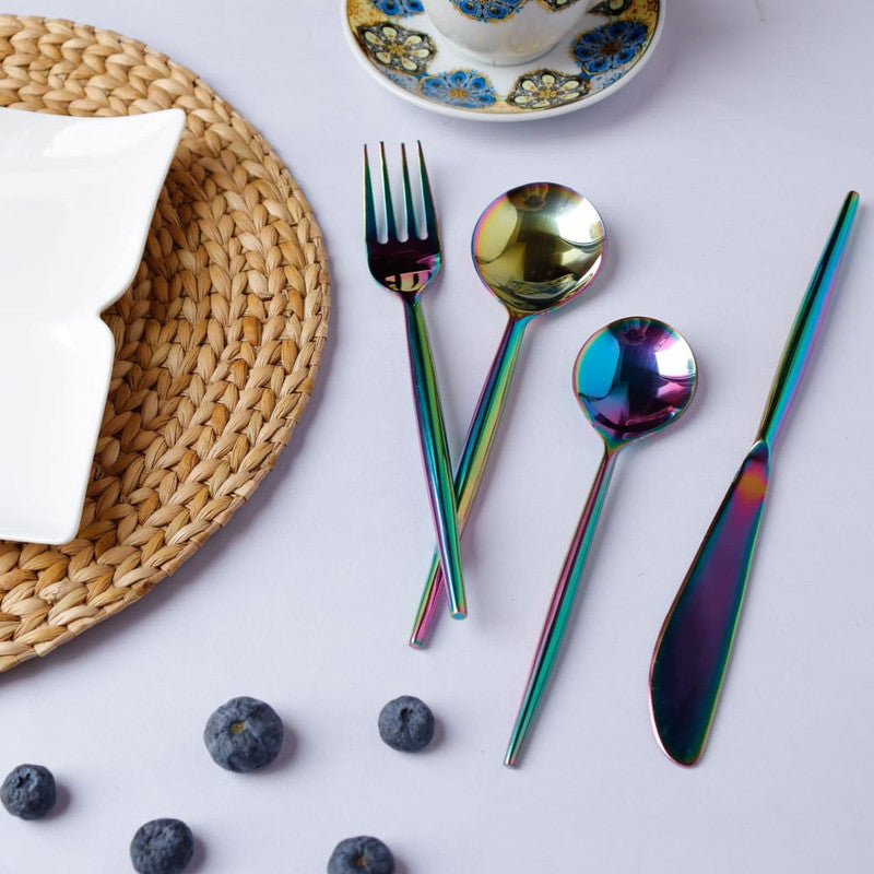 Stainless Steel Cutlery Set | Rainbow | Set of 4 By Onearth