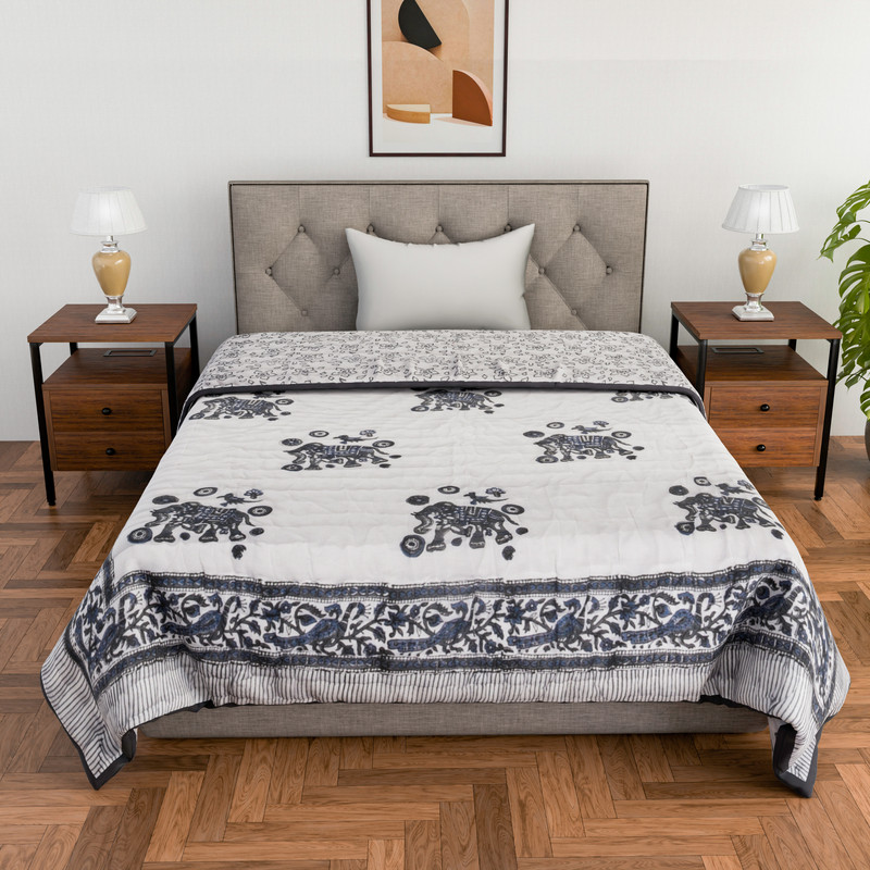 Cotton Hand Block Printed Premium Cotton Filled Winter Quilt (Rajai) Single 60X90 By Jaipur Dohar