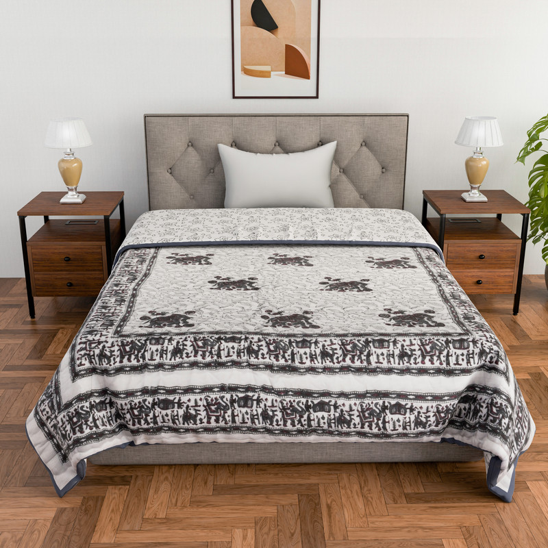 Cotton Hand Block Printed Premium Cotton Filled Winter Quilt (Rajai) Single 60X90 By Jaipur Dohar