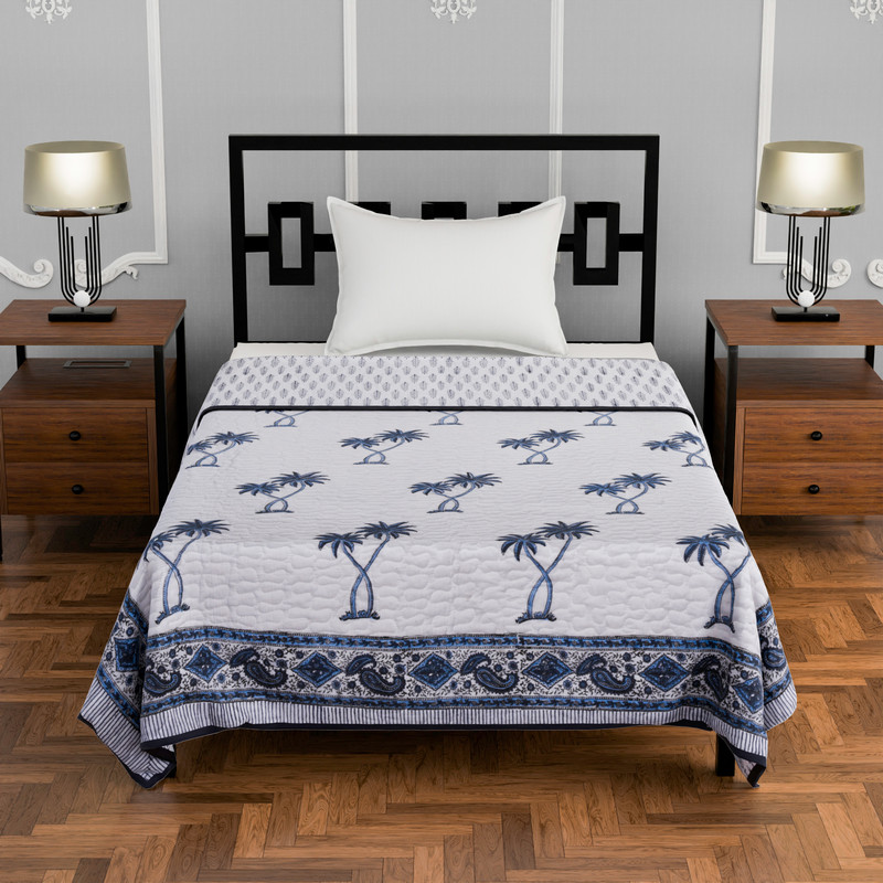 Single Bed Pure Cotton Quilted Lightweight Hand Printed Blanket (Duvet/Comforter 60 X 90 Inches) By Jaipur Dohar