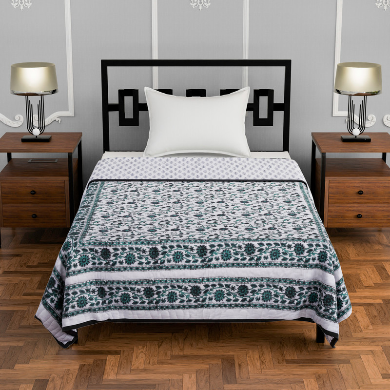 Single Bed Pure Cotton Quilted Lightweight Hand Printed Blanket (Duvet/Comforter 60 X 90 Inches)