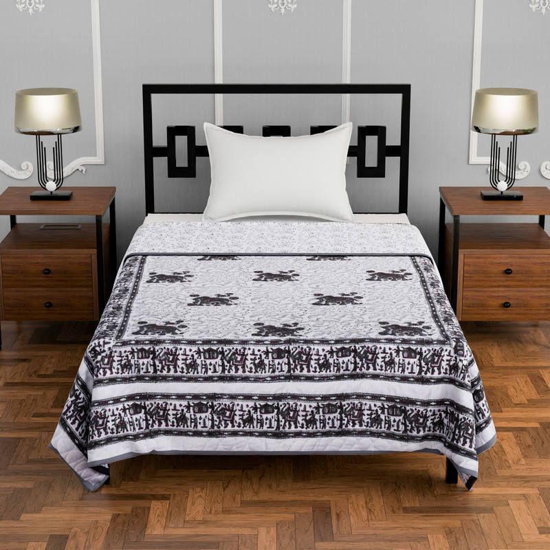 Single Bed Pure Cotton Quilted Lightweight Hand Printed Blanket (Duvet/Comforter 60 X 90 Inches)