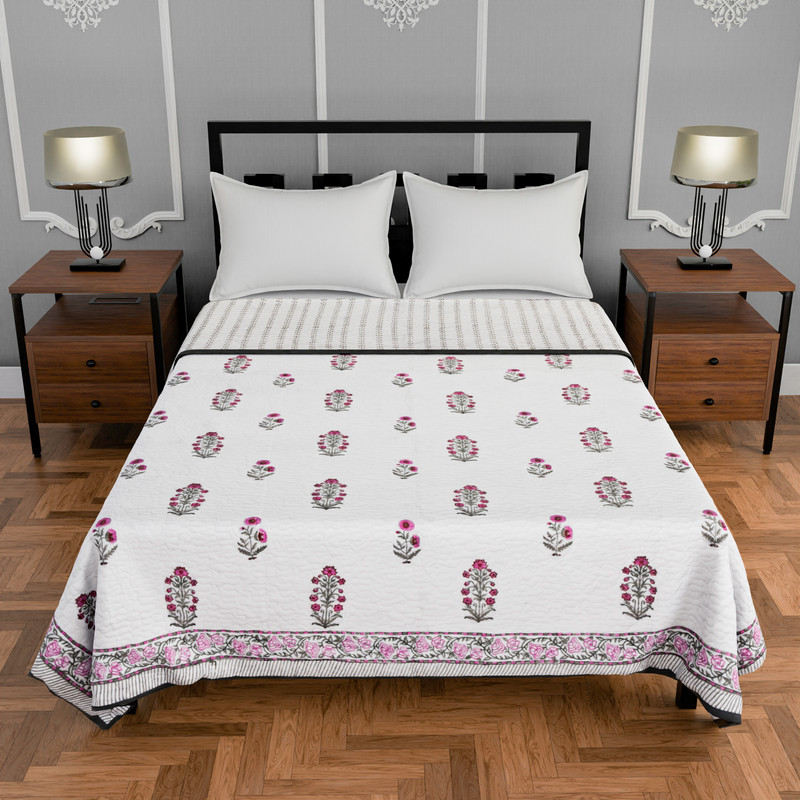 Double Bed Pure Cotton Quilted Lightweight Hand Printed Blanket (Duvet/Comforter 84 X 108 Inches) By Jaipur Dohar