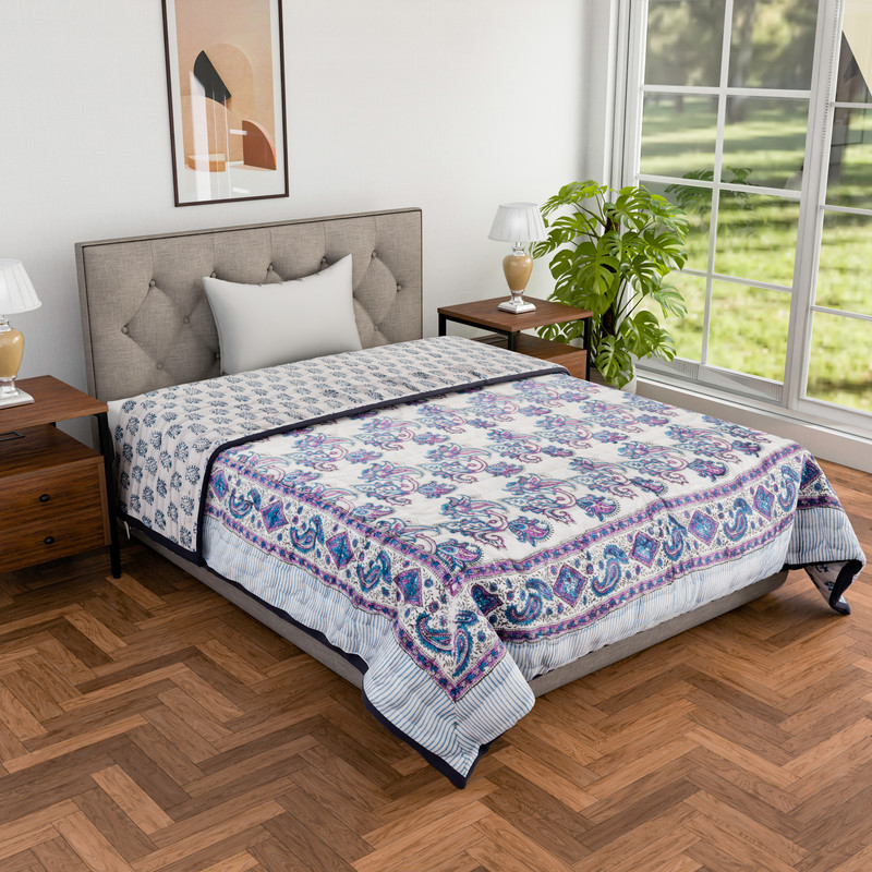 Cotton Hand Block Printed Premium Cotton Filled Winter Quilt (Rajai) Single 60X90 By Jaipur Dohar