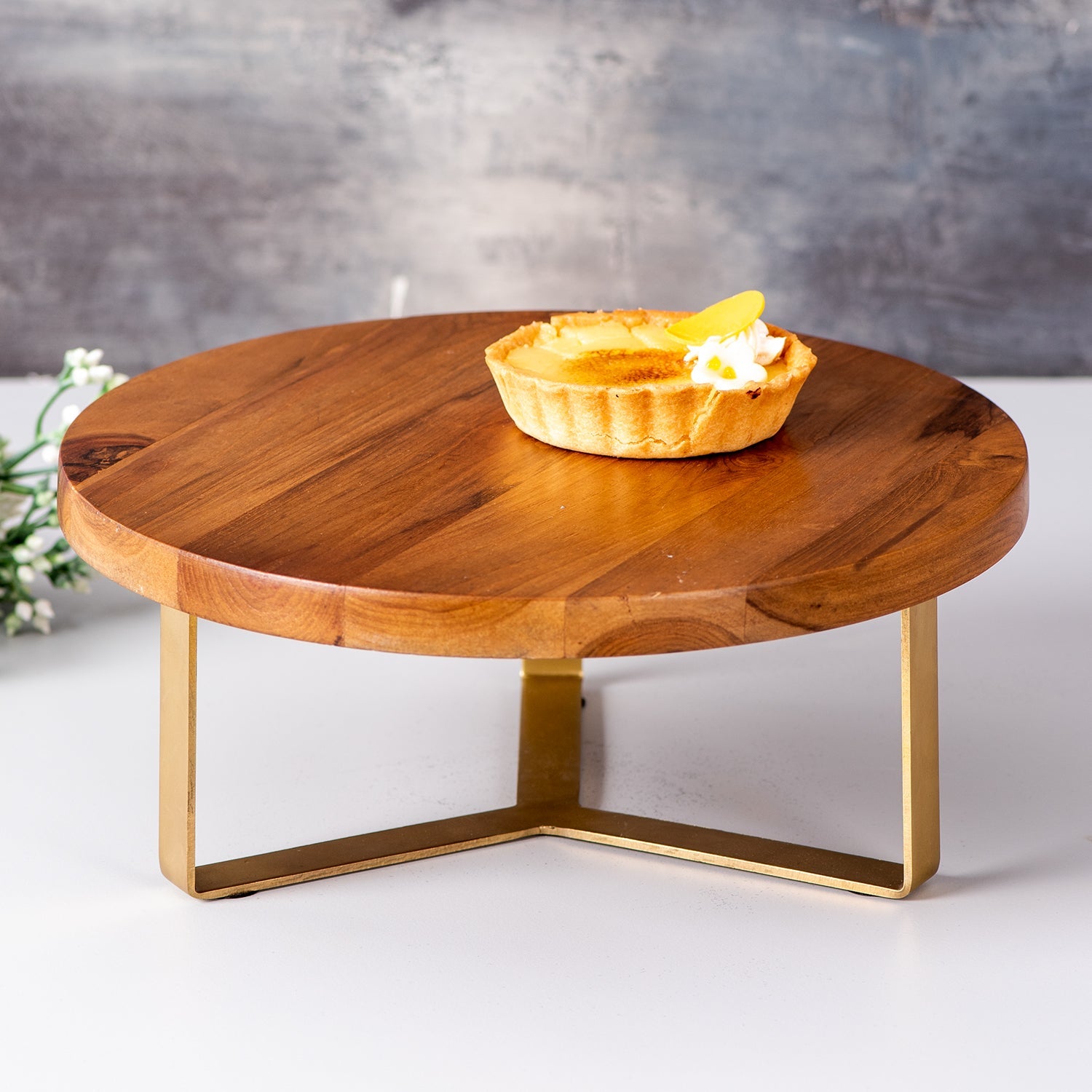 Teak wood & Stainless Steel The Inseperables Cake Stand | Gold & Brown